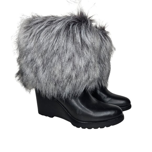 SOREL "Park City" Waterproof Black Leather Faux Fur Wedge Boots | US 8.5 | $300 - Picture 2 of 9